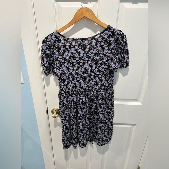 BP Minidress Women's Black/Purple Adora Floral Pleated V-neck Size XS - Picture 3 of 5